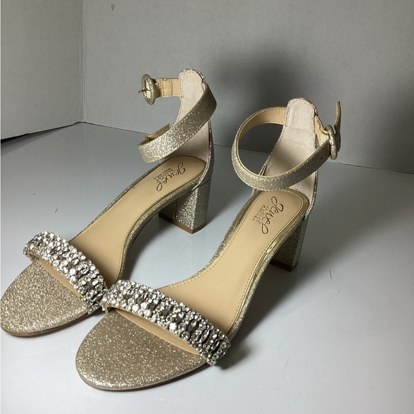 Jewel Badgley MISCHKA Gold Glitter Block Heel Sandals floor sample - Picture 1 of 6